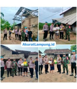 Wujud Kepedulian Polri, Polsek Seputih Banyak Salurkan Bansos untuk Warga Terdampak Angin Puting Beliung