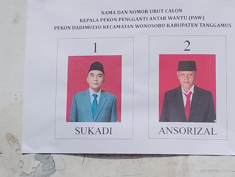 Sukadi dengan no,urut 1 terpilih Sebagai kepala Pekon Pergantian Antar waktu (PAW,)