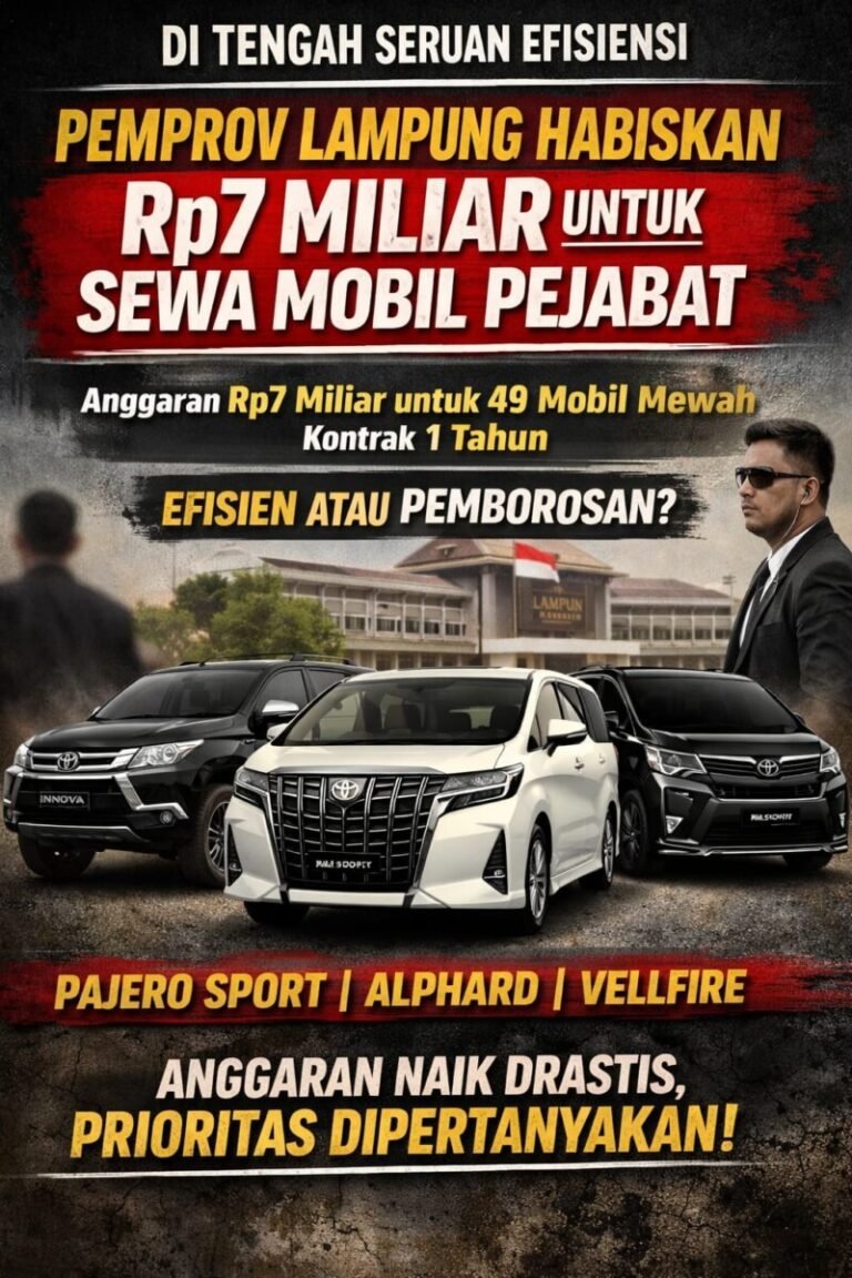 Rp7 Miliar untuk Sewa Mobil Pejabat, Komitmen Efisiensi Pemprov Lampung Dipertanyakan