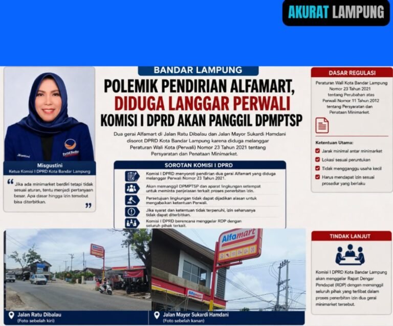 DPRD Bandar Lampung Akan Panggil DPMPTSP Terkait Dugaan Pelanggaran Perwali oleh Dua Alfamart