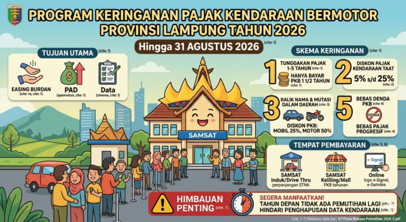 Provinsi Lampung Gelar Program Keringanan Pajak Kendaraan Bermotor 2026, Catat Jadwal dan Skemanya!