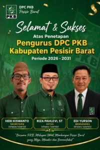Riza Fahlevi Resmi Nahkodai PKB Pesisir Barat Masa Bakti 2026-2031