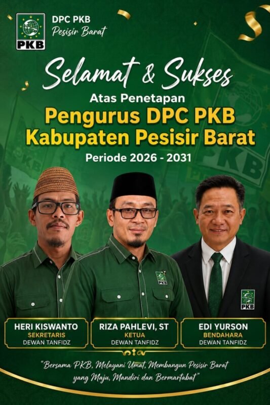 Riza Fahlevi Resmi Nahkodai PKB Pesisir Barat Masa Bakti 2026-2031