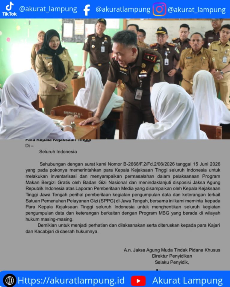 Kejagung Perintahkan Hentikan Pengumpulan Data MBG, Kejati Lampung Tetap Lakukan Peninjauan ke Sekolah