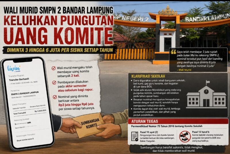 Wali Murid SMPN 2 Bandar Lampung Keluhkan Sumbangan Komite Rp3-6 Juta per Siswa
