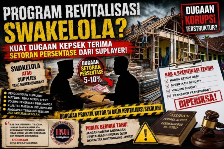 Program revitalisasi Swakelola” Kuat Dugaan Kepsek Terima Setoran Persentase Dari Suplayer.