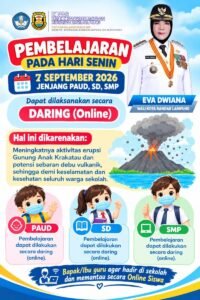 Erupsi Gunung Anak Krakatau, Eva Dwiana Perintahkan Sekolah di Bandar Lampung Pembelajaran Daring