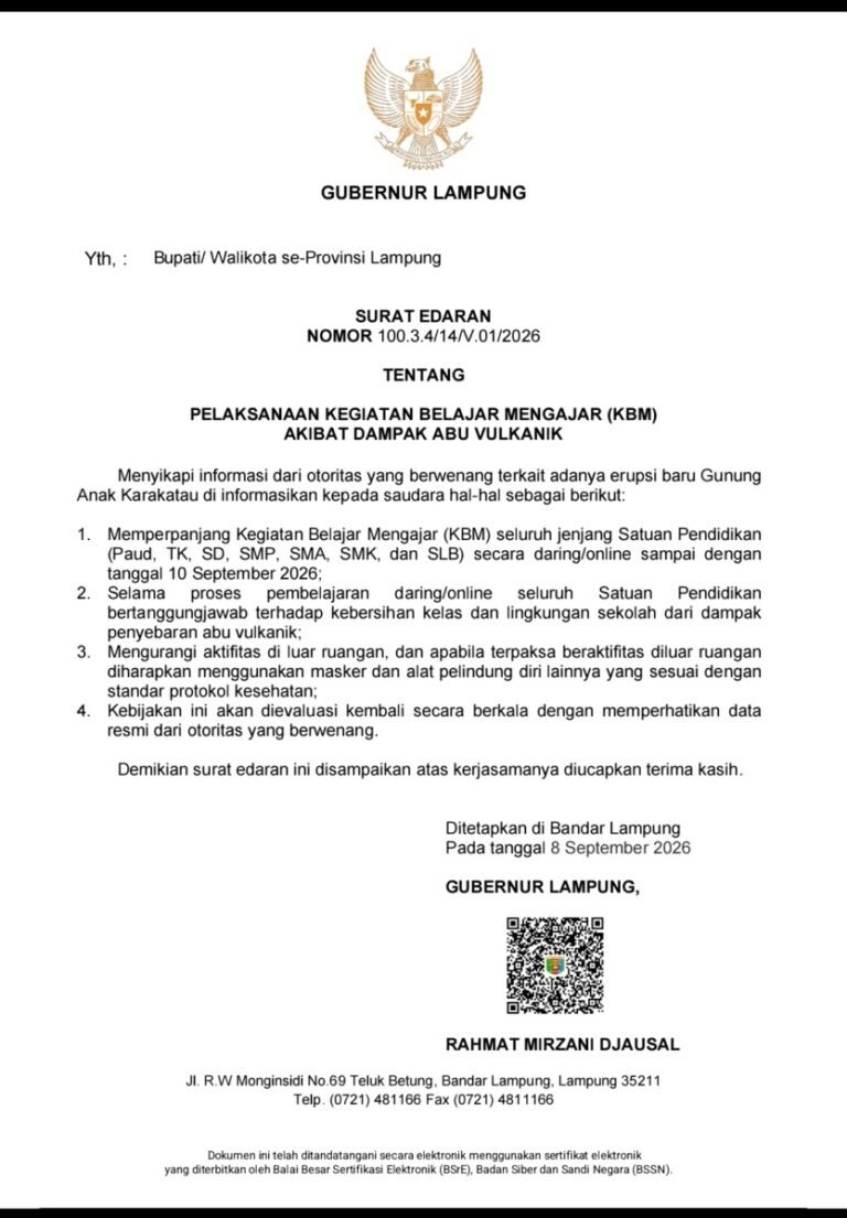KBM Daring Diperpanjang hingga 10 September, Pemprov Lampung Imbau Siswa Kurangi Aktivitas di Luar Rumah