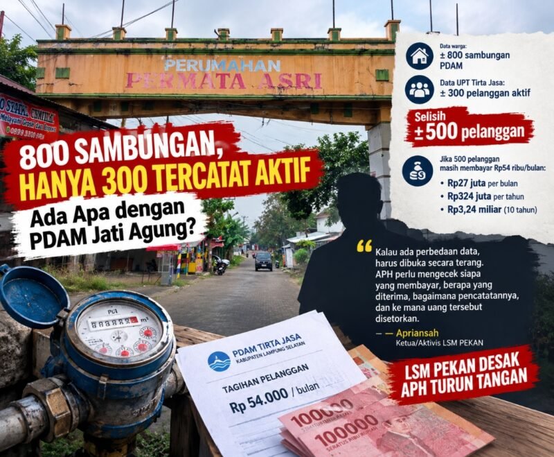 Selisih 500 Pelanggan PDAM Jati Agung Disorot, APH Diminta Turun Tangan