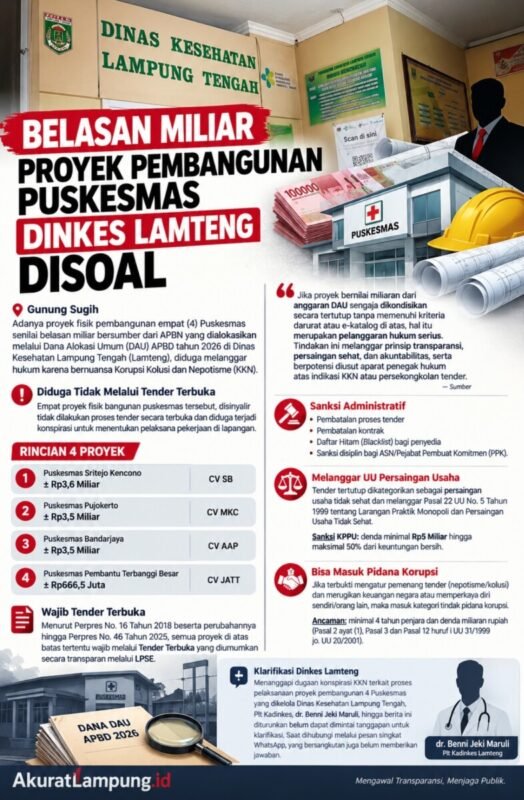 Belasan Miliar Proyek Pembangunan Puskesmas Dinkes Lampung Tengah Disoal, Diduga Tak Melalui Tender Terbuka